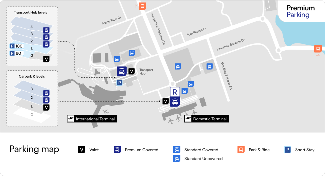 map showing parking at the airport
