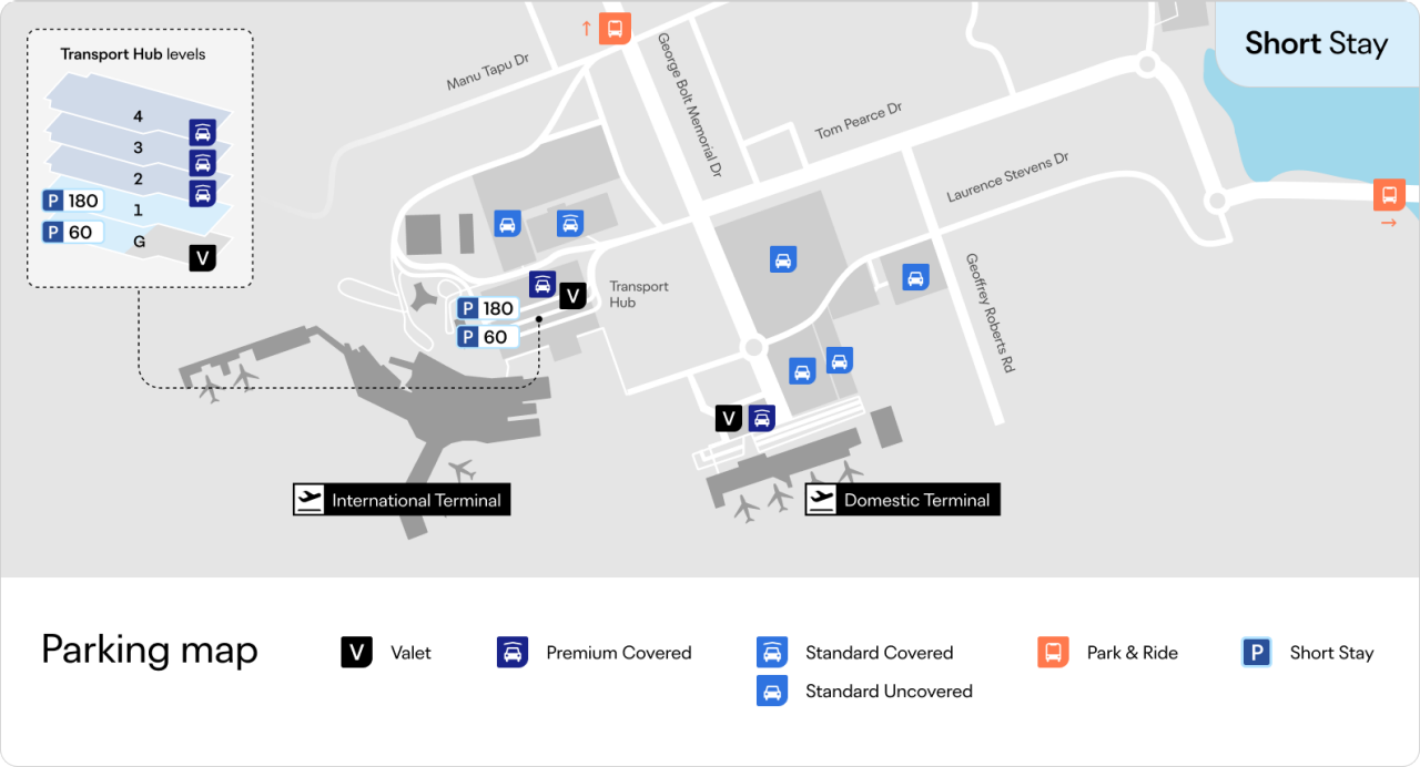map showing parking at the airport